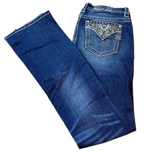 Miss Me Bootcut Jeans Embellished Pockets Dark Wash Size 29 x 34